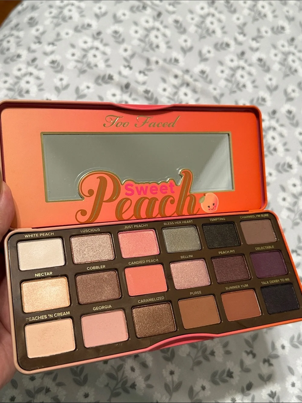 Too Faced Sweet Peach Eyeshadow Palette — Peach, Pink, Brown, Gold, Coral